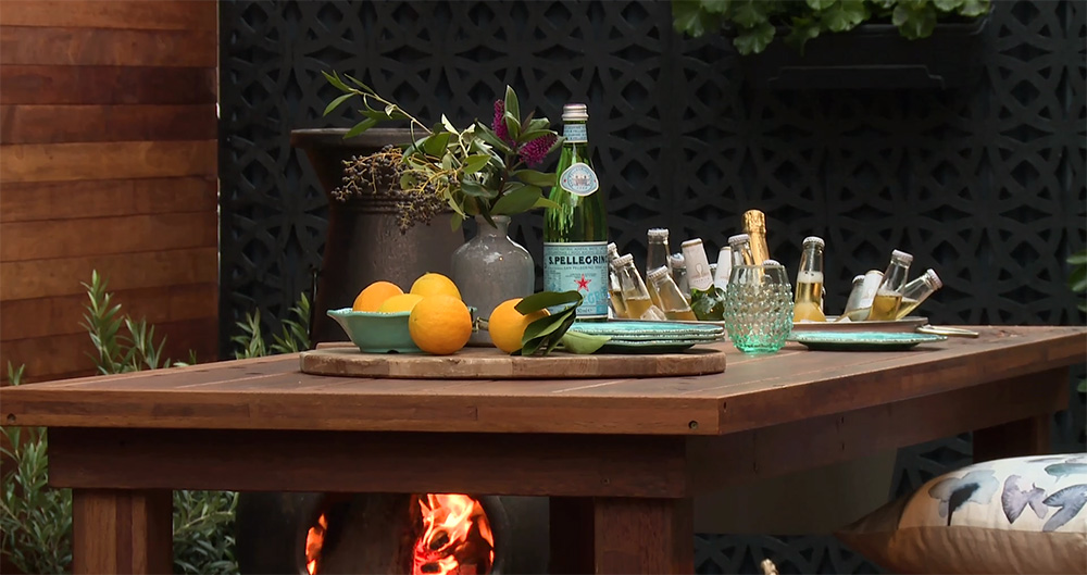 table with drinks bucket